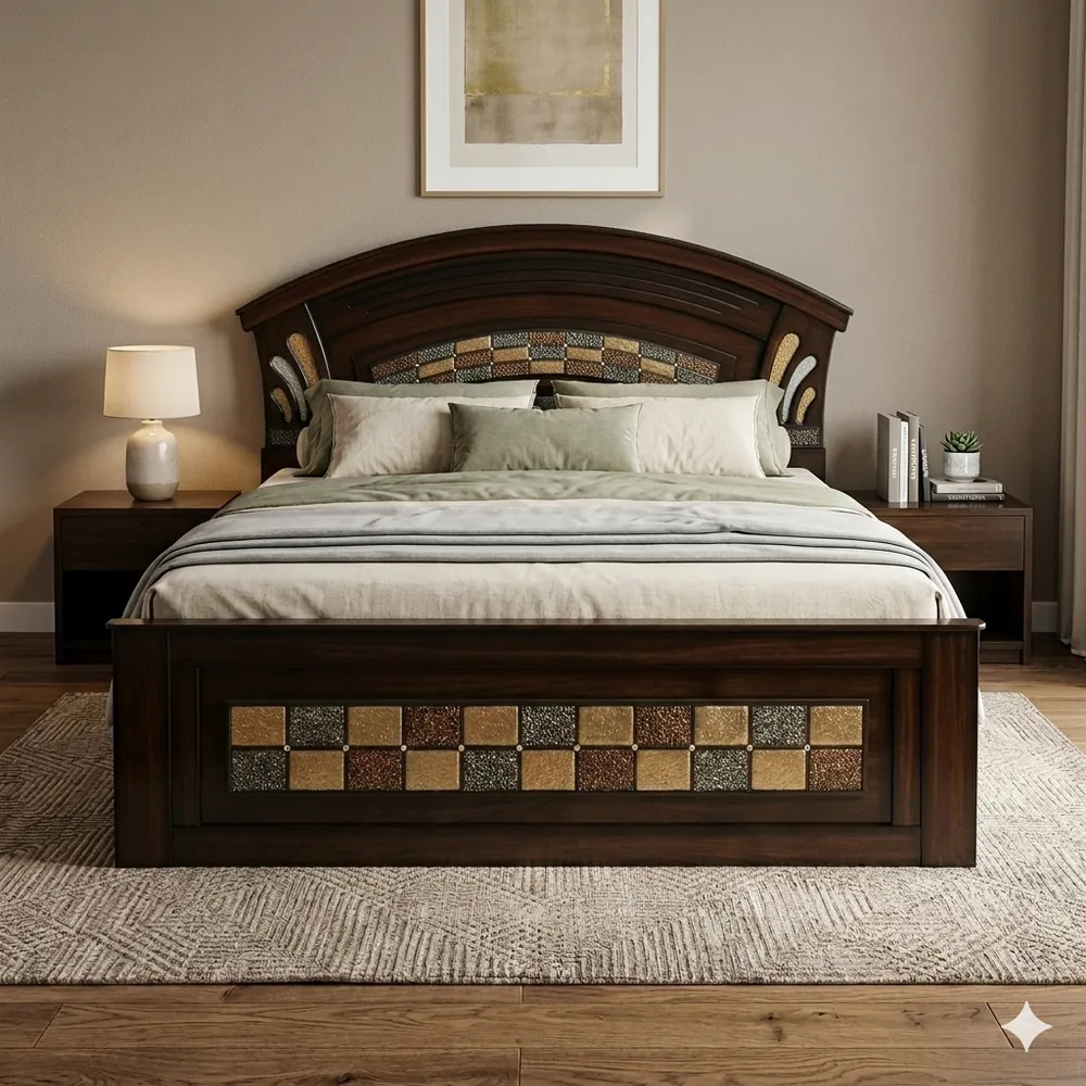 Arched Panel Headboard Wooden Bed, Walnut