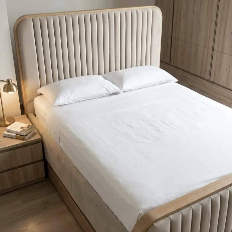 Beige Channel-Tufted Upholstered Bed