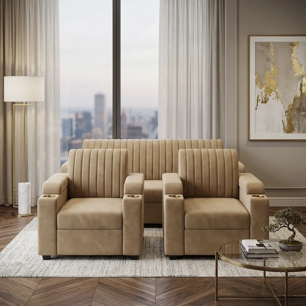 Classic 5-Seater Fabric Sofa Set (3+1+1), Beige