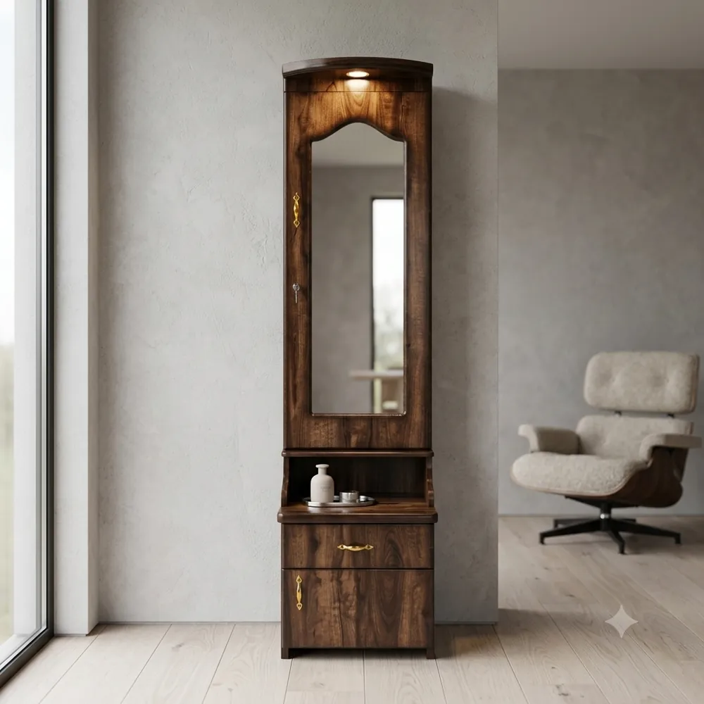 Compact Arched-Mirror Dressing Table with Top Light