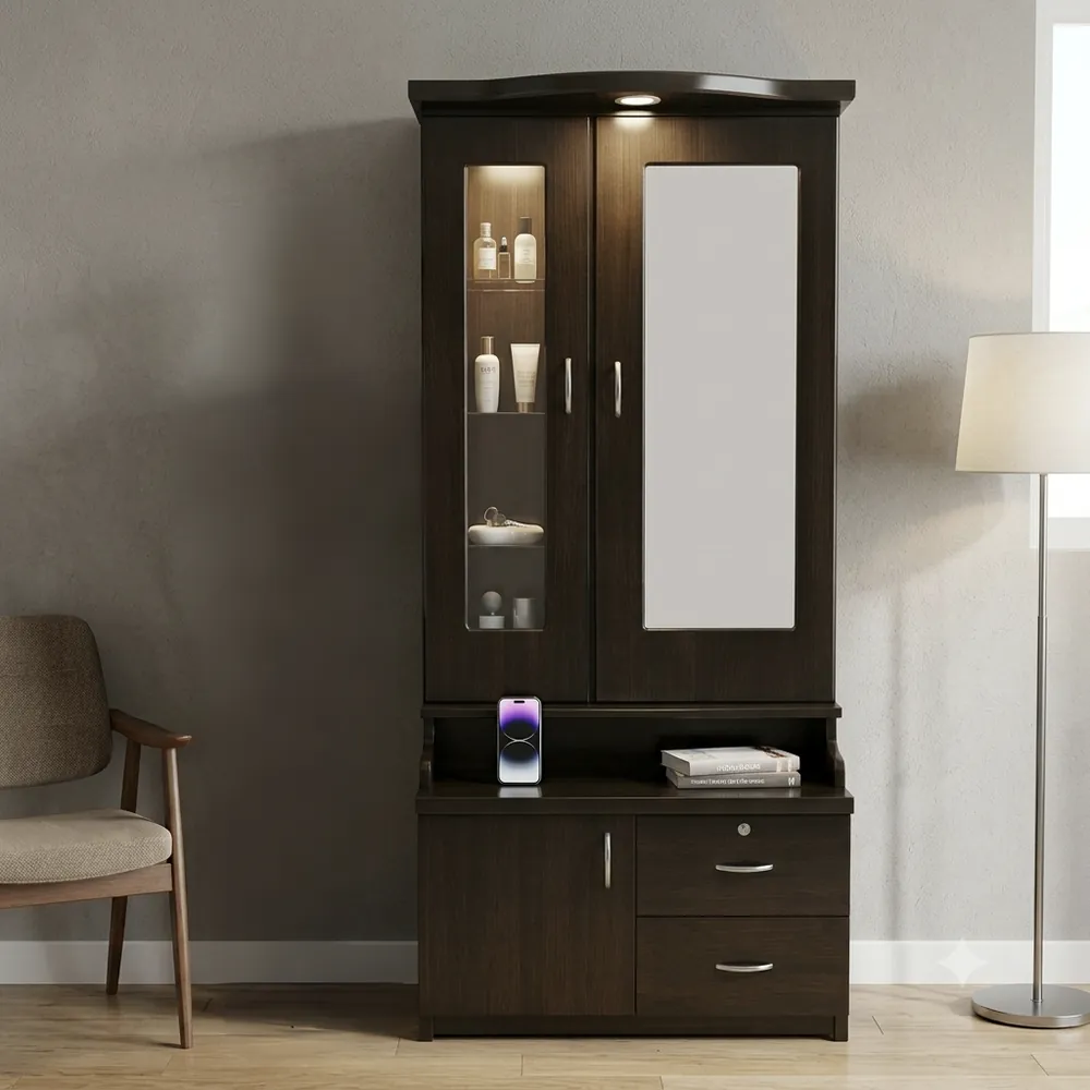 Glass-Cabinet Dark Dressing Table