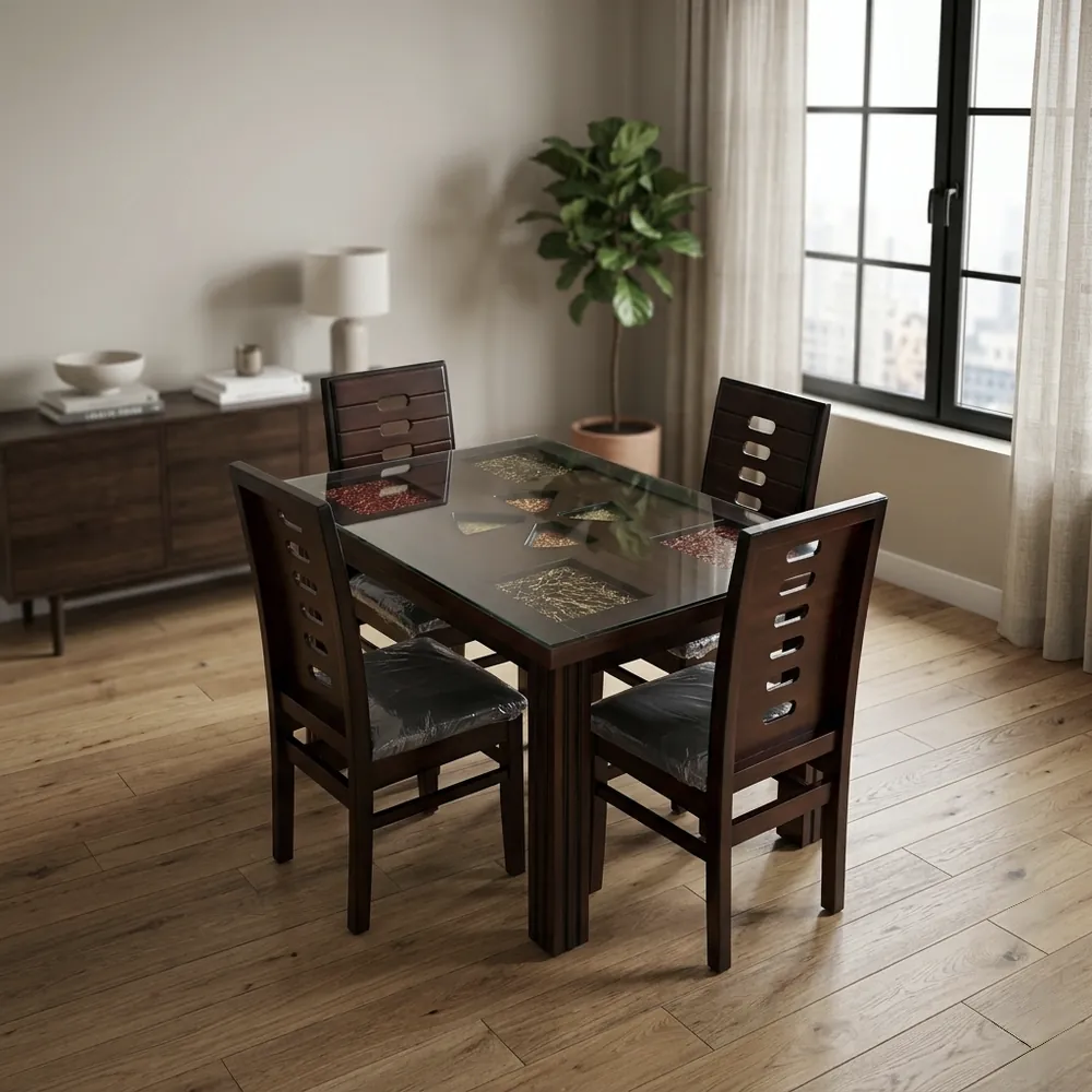 Glass Top Dark Wood Dining Set