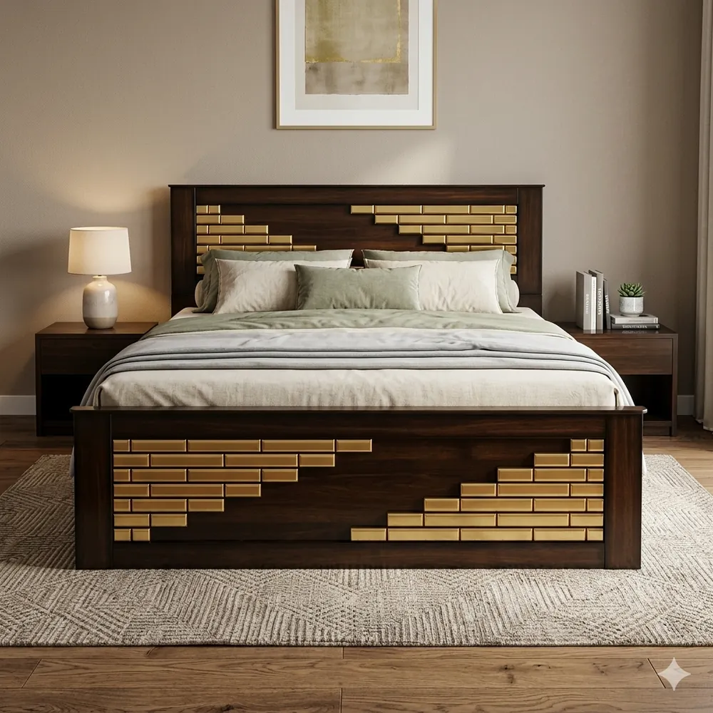 Gold Diagonal Inlay King Size Bed