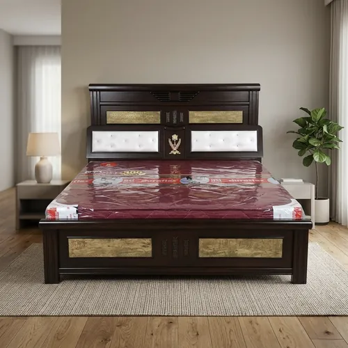 Golden Panel Dark Wood Box Bed