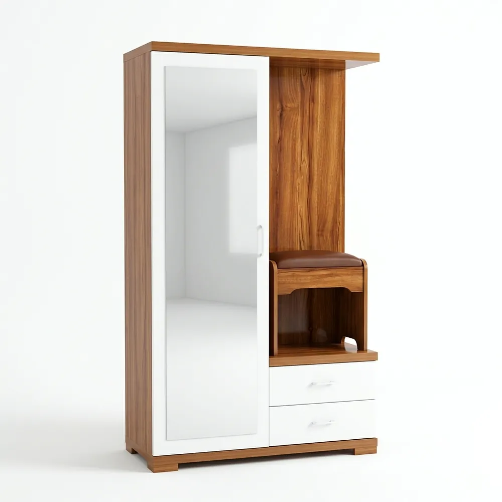 Hallway Dressing Unit with Coat Closet, White & Walnut