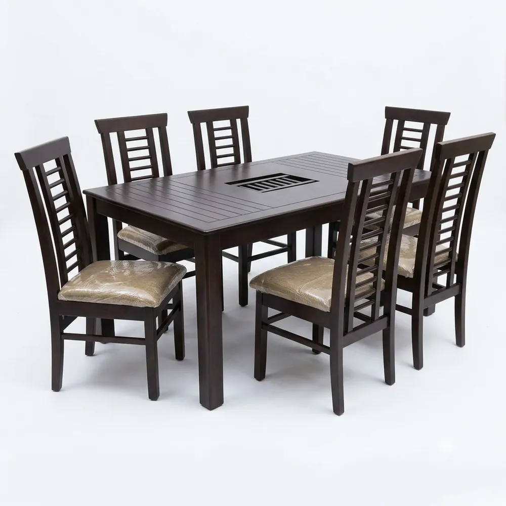 Ladder-Back 6 Seater Dining Set with Centre Grill