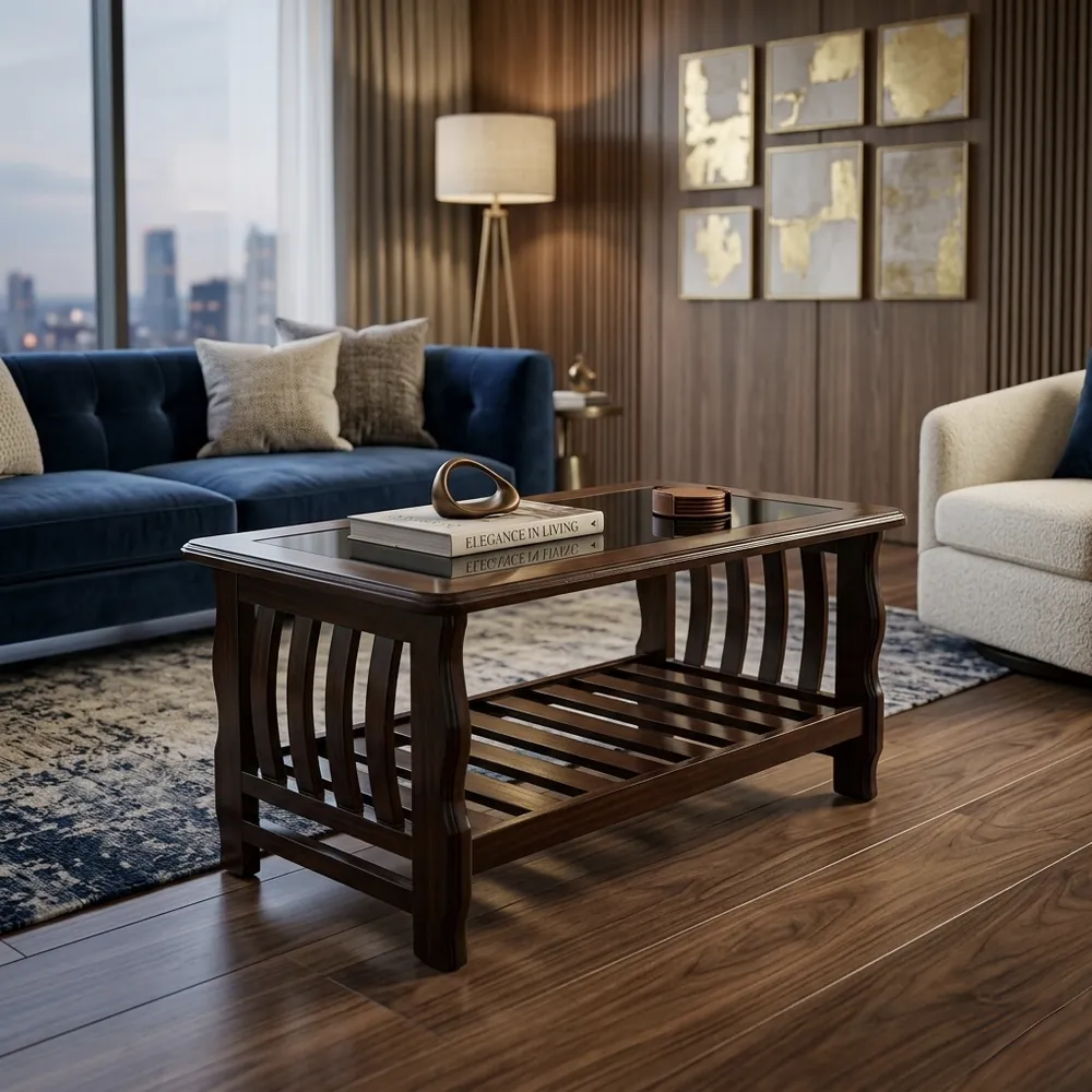 Slatted-Shelf Wooden Tea Table