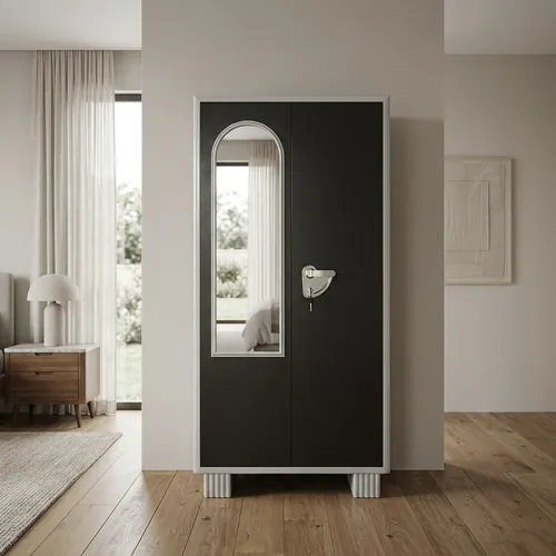 Steel Almirah with Mirror & Locker, Black