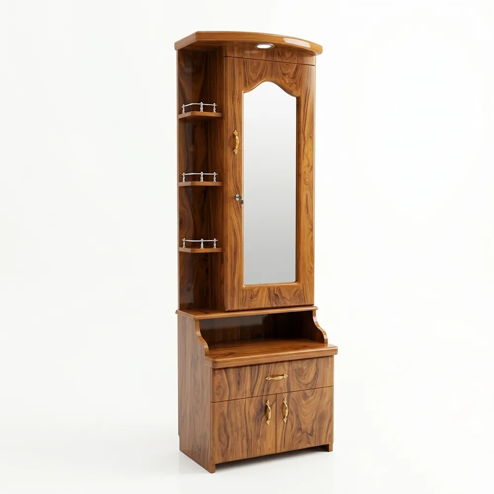 Tall Arched-Mirror Dressing Table with Side Shelves