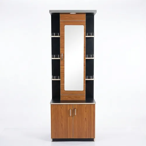 Tall Black & Teak Shelf Dressing Unit