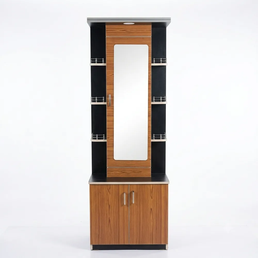 Tall Black & Teak Shelf Dressing Unit