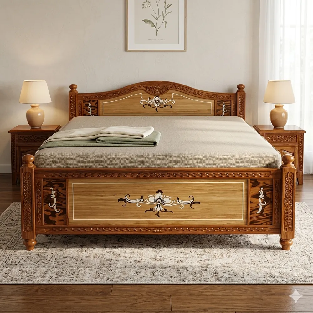 Traditional Carved Teak Wood Cot