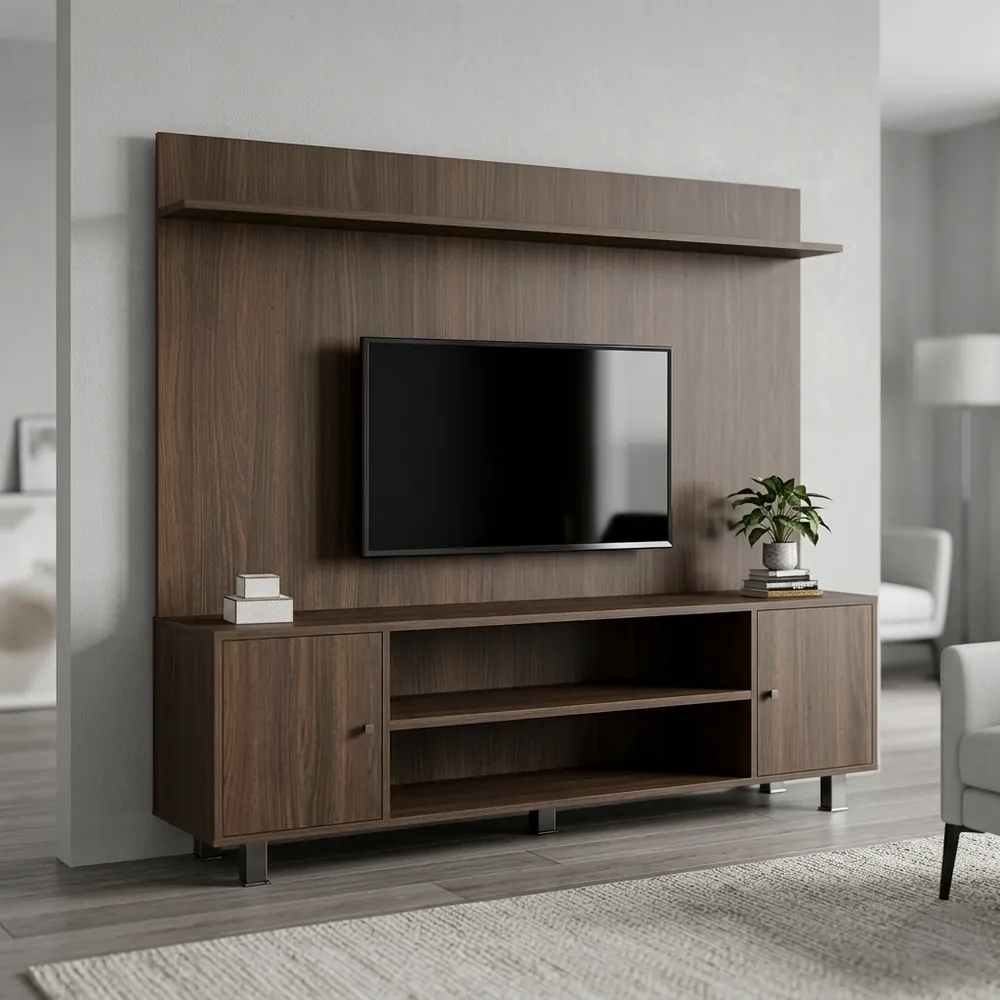 Wall-Panel TV Unit with Open Shelves